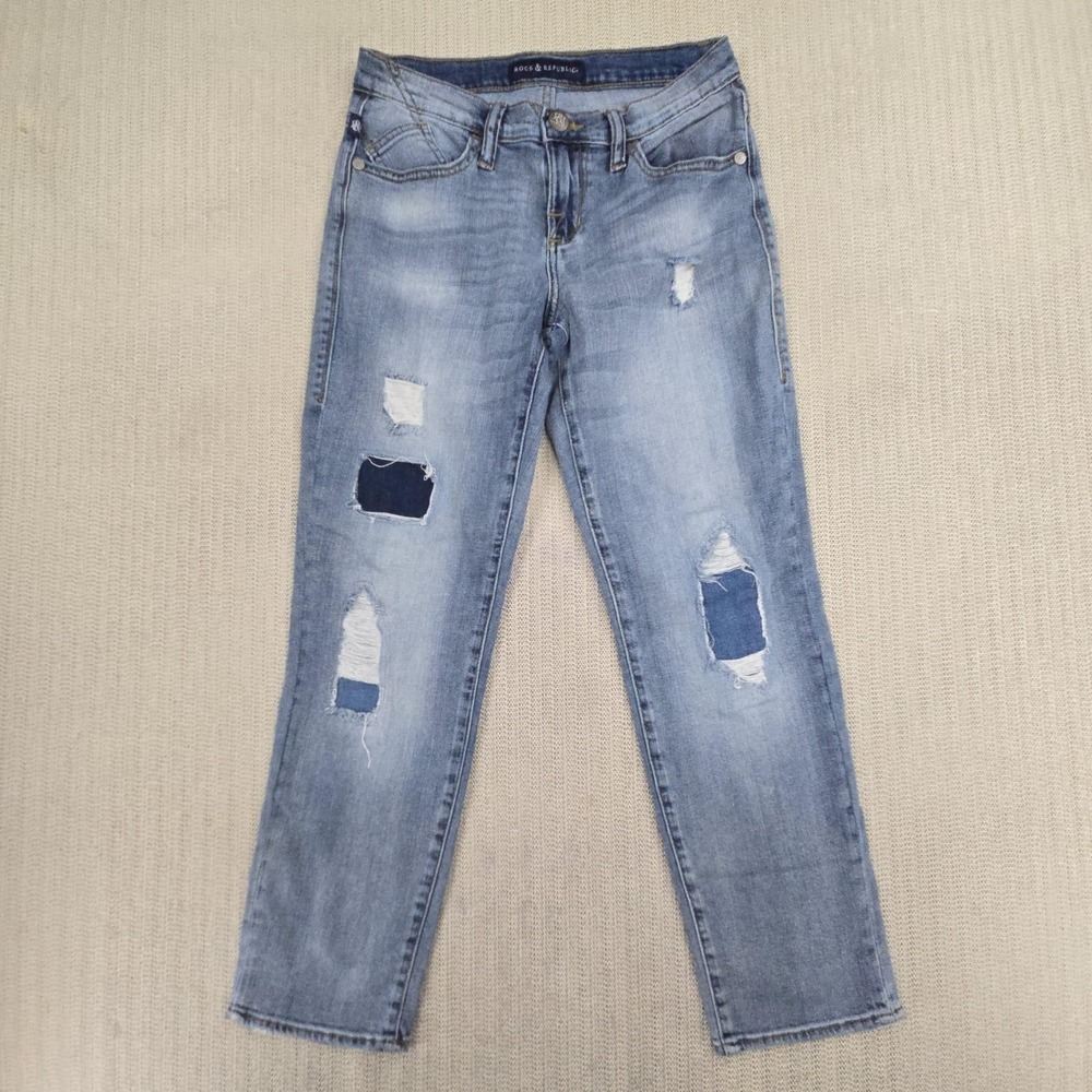 Rock & Republic Indee Jeans Womens 2 Blue Light Wash Distressed Skinny Stretch